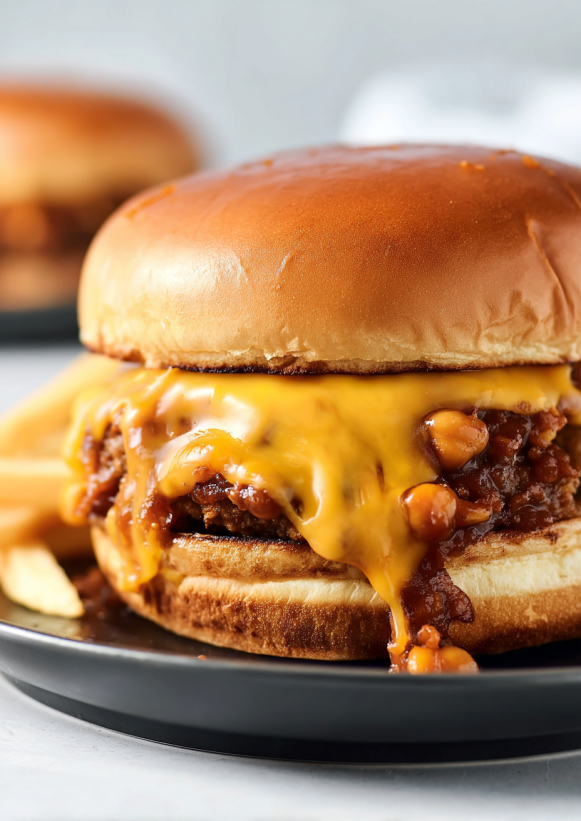 A burger with chili and cheese on a bun.