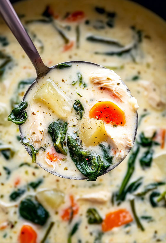 A spoonful of chicken gnocchi soup.
