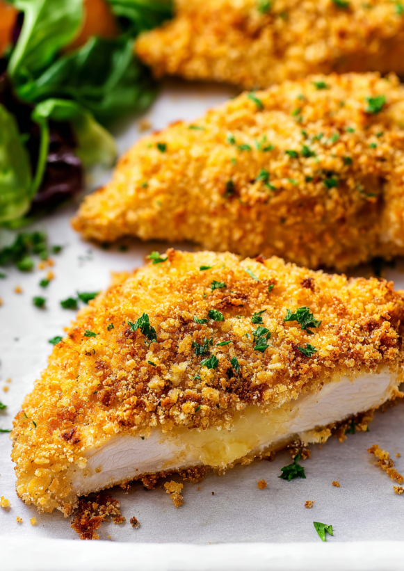 A piece of chicken with parsley on top.