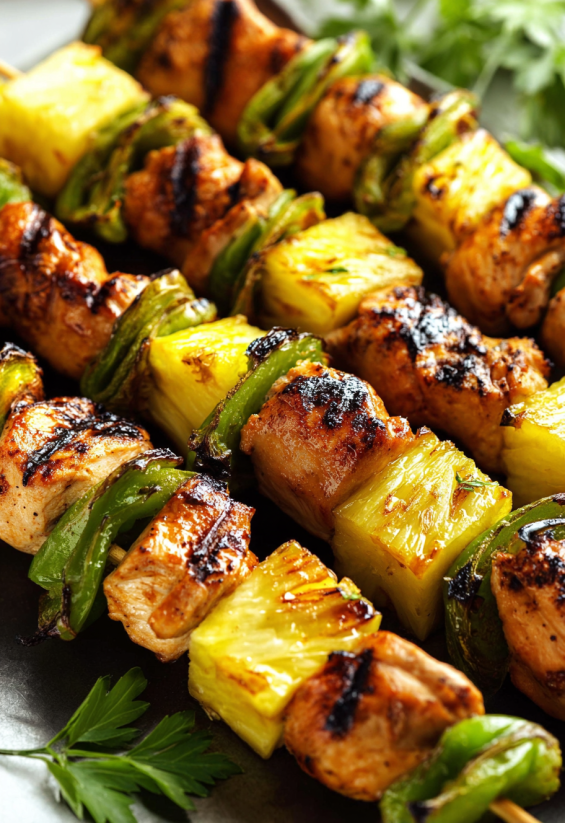 Skewers of meat and peppers.