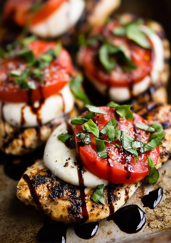Chicken with tomatoes and basil.