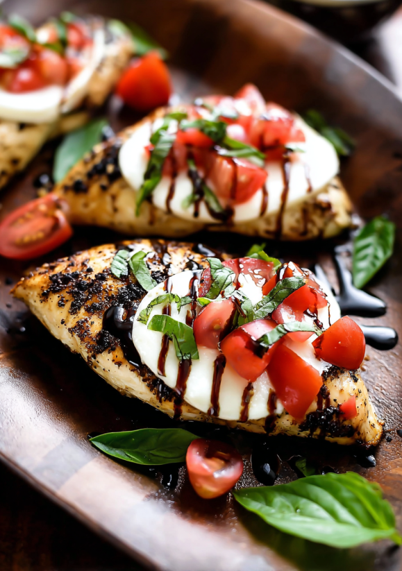 A plate of food with tomatoes and cheese.