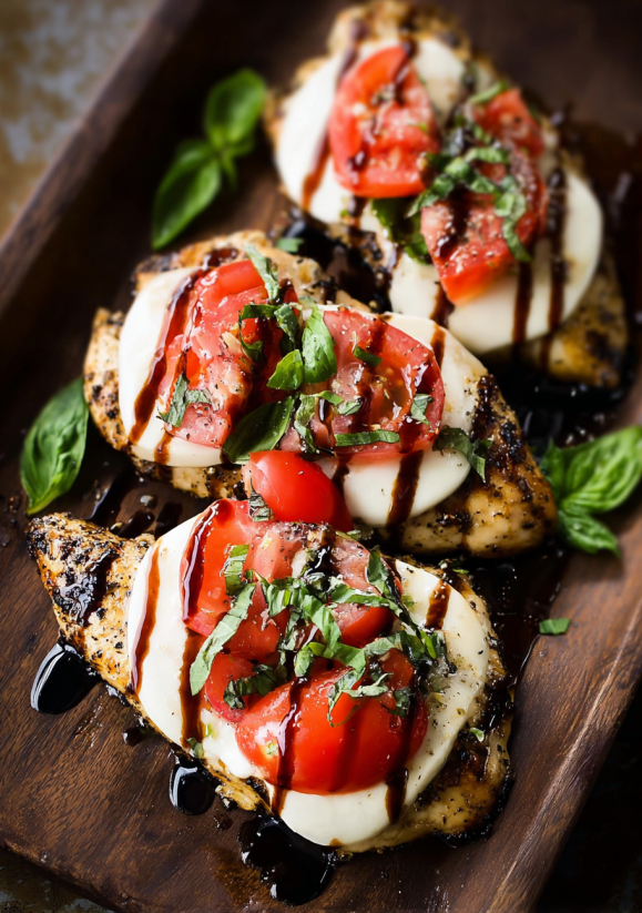 Chicken with tomatoes and basil.