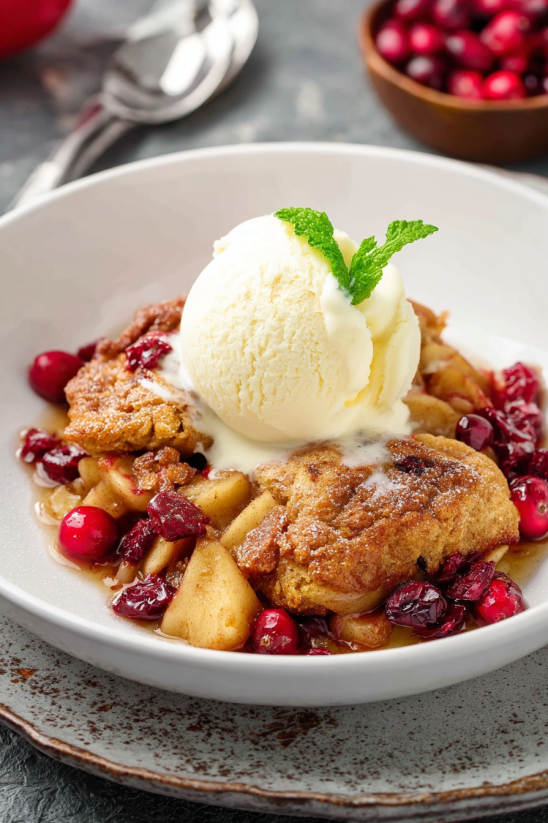 A bowl of food with a scoop of ice cream on top.