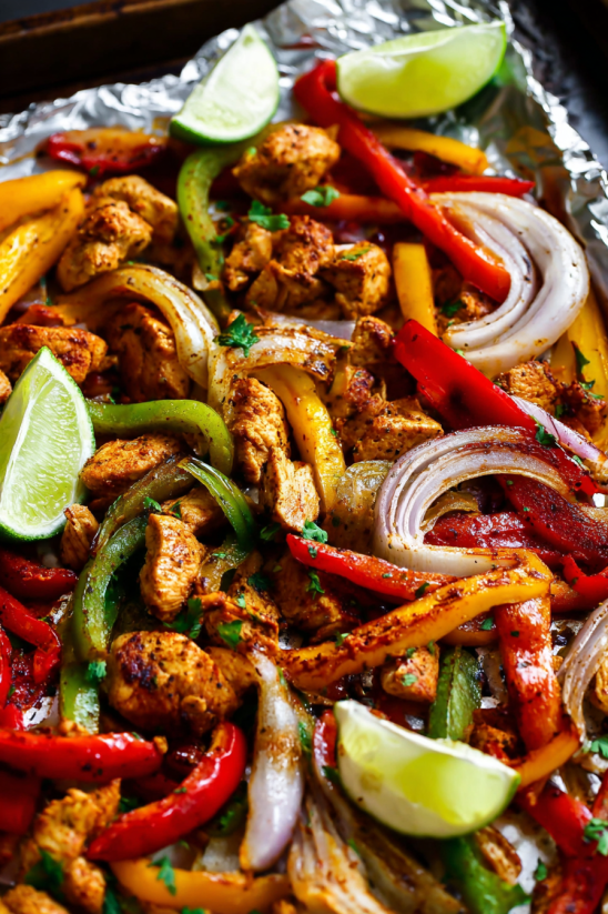 A dish of chicken and vegetables.