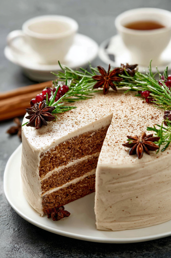 A slice of gingerbread cake.