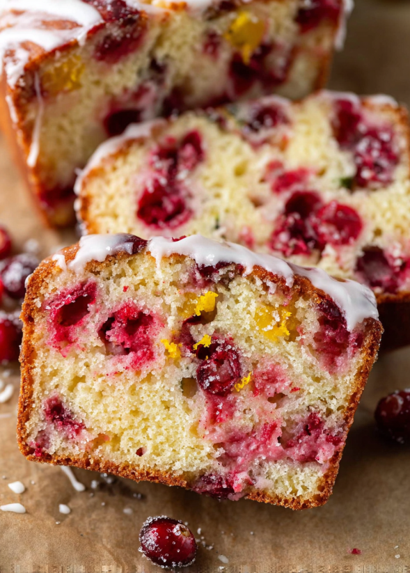 A slice of cranberry orange bread.