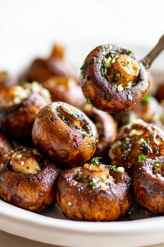 Mushrooms with cheese and herbs.