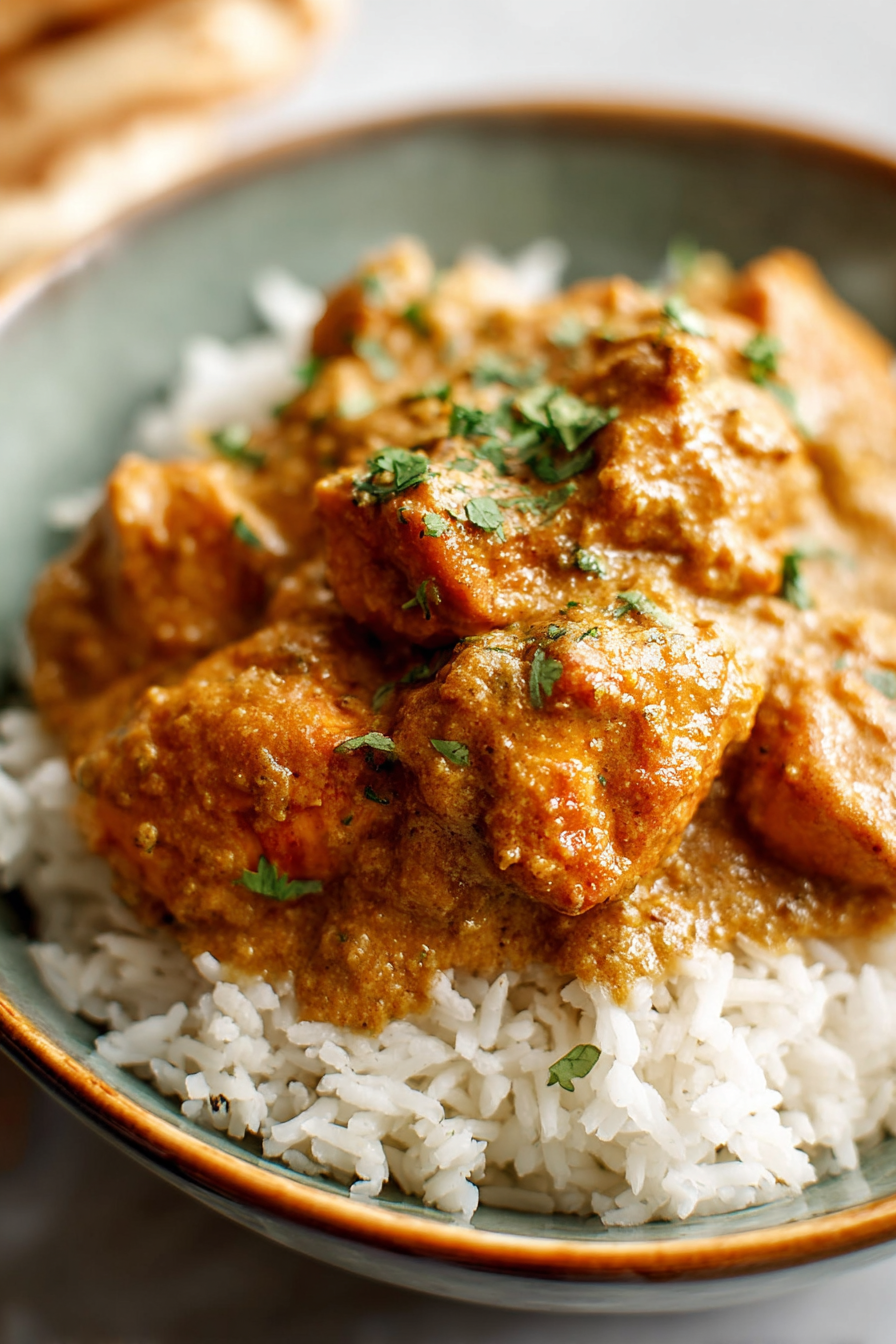 A bowl of rice with meat and sauce.