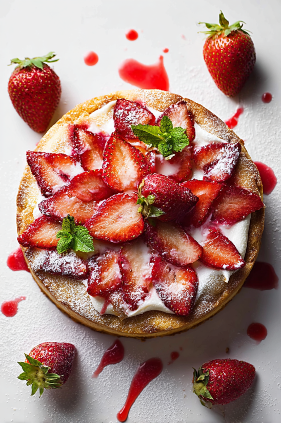 A slice of strawberry cake with whipped cream.