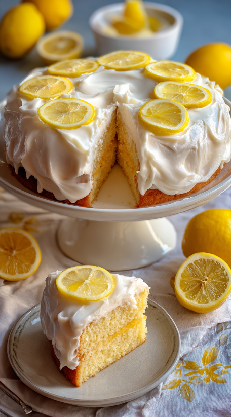 A slice of lemon cake on a plate.