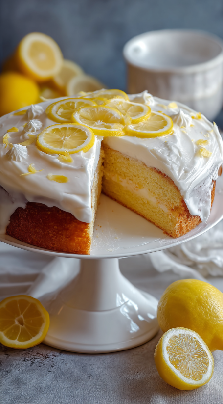 A slice of lemon cake on a plate.