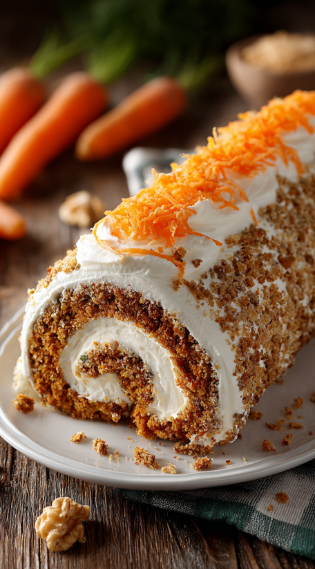 A carrot cake roll on a plate.