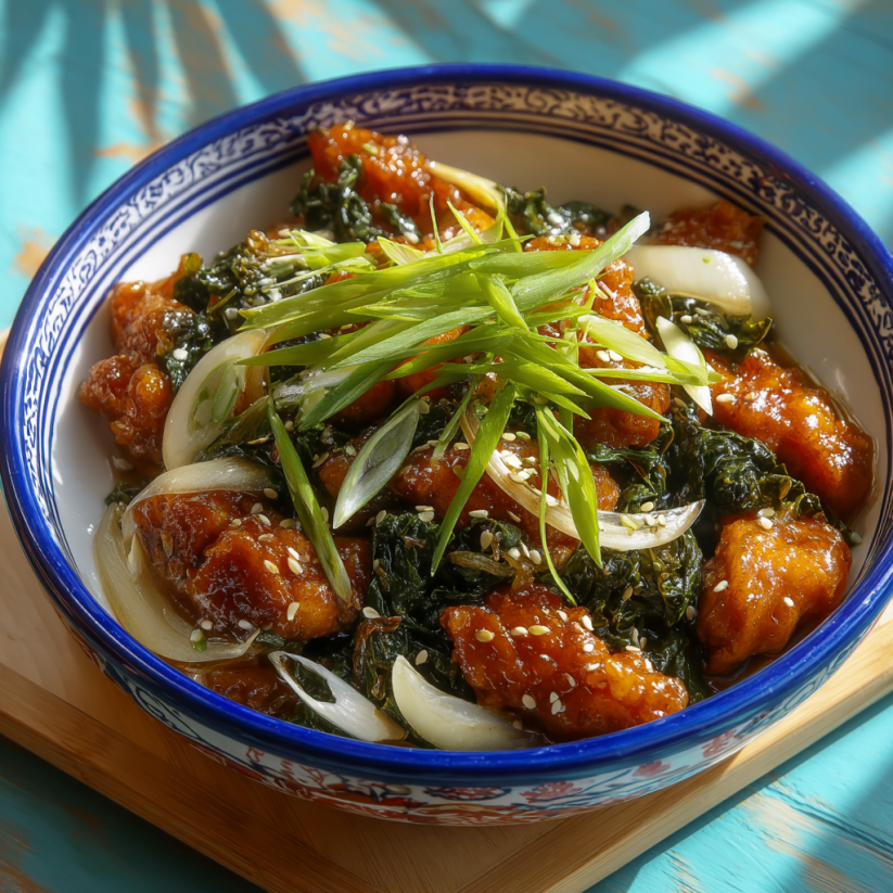 A bowl of Chinese chicken-cabbage stir fry.