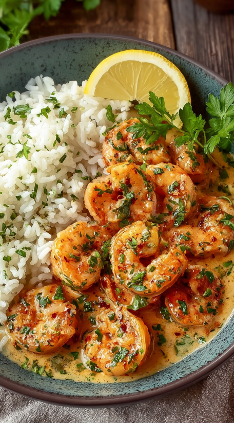 Shrimp with spicy vodka sauce.