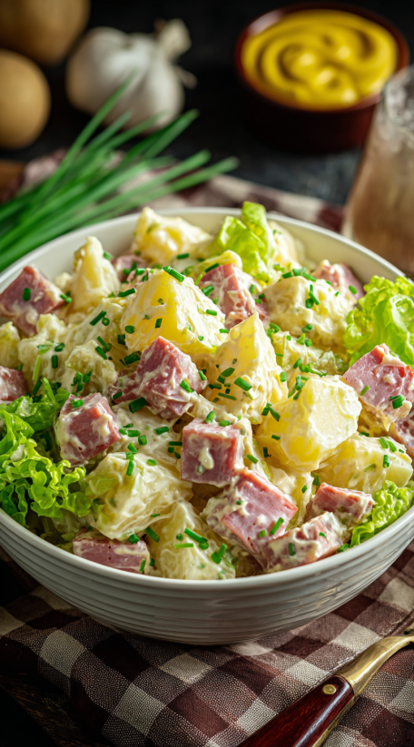 A bowl of corned beef potato salad.