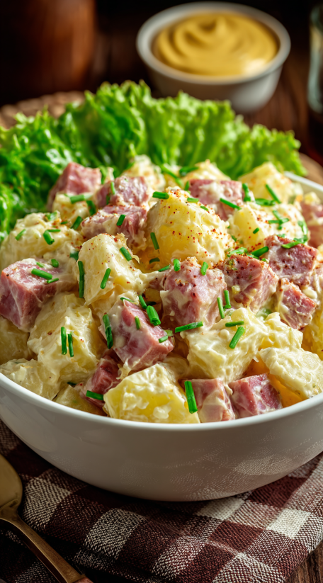 A bowl of food with potatoes and meat.