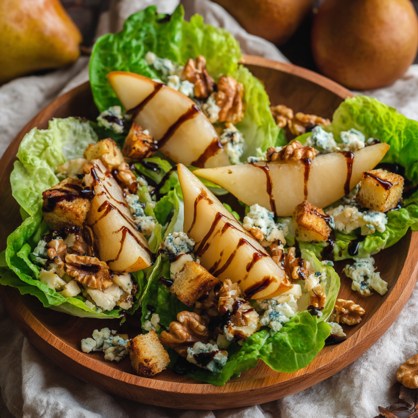 A plate of food with lettuce, apples, and walnuts.