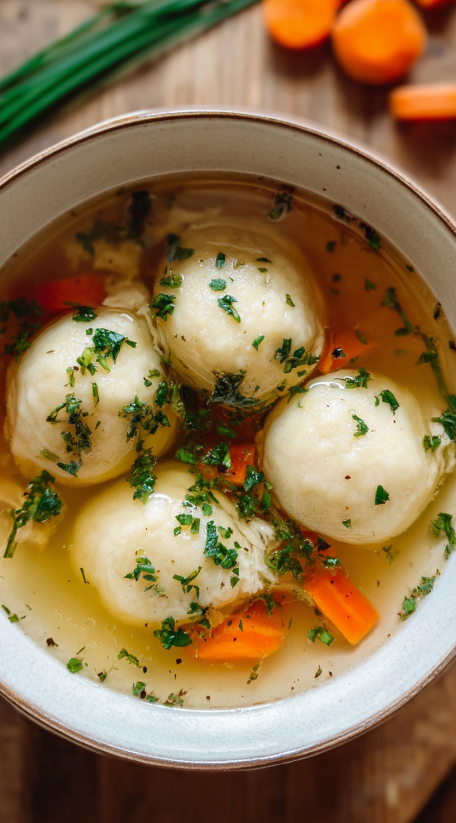 A bowl of soup with meatballs in it.