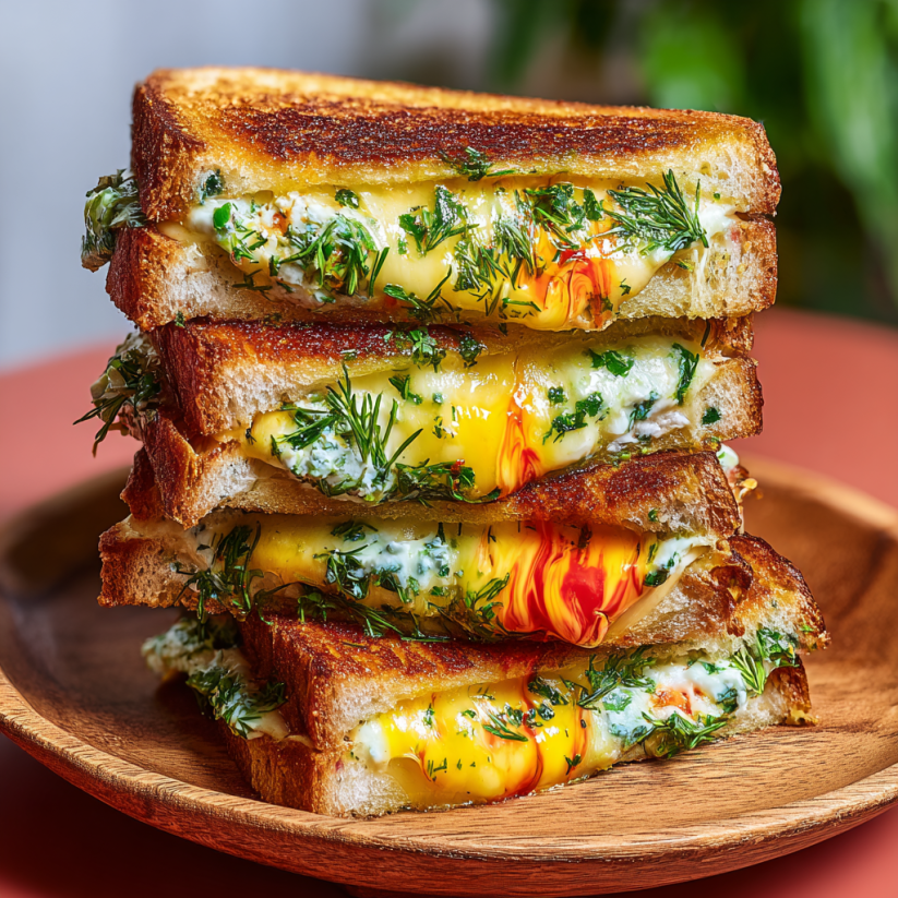 A stack of grilled cheese sandwiches with chutney.
