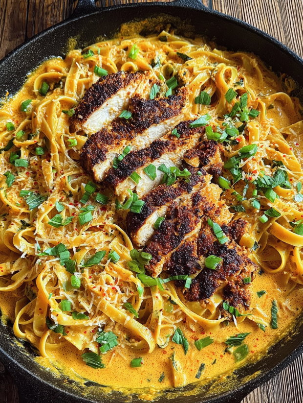 A dish of chicken and pasta.