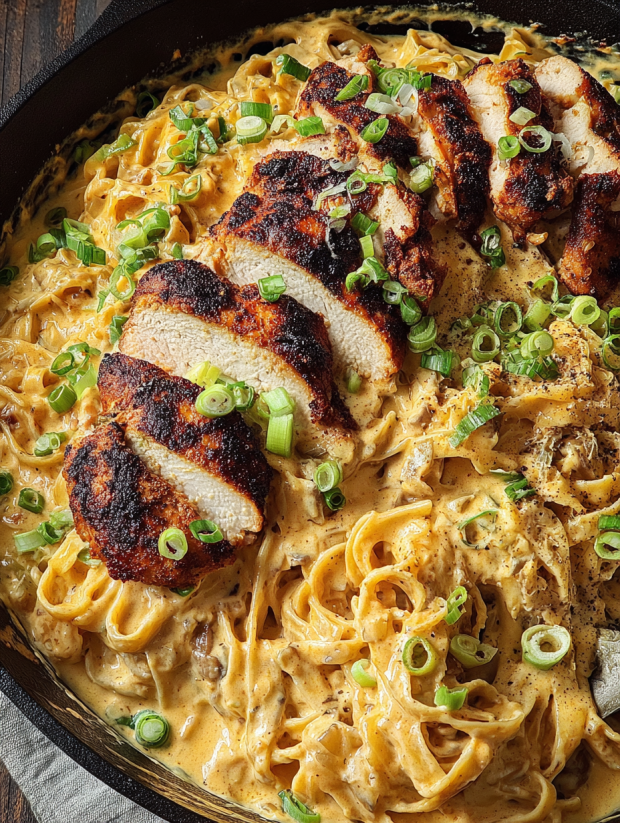 A dish of food with chicken and noodles.