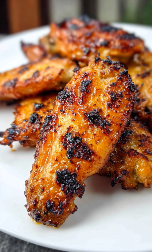 A plate of grilled chicken wings.