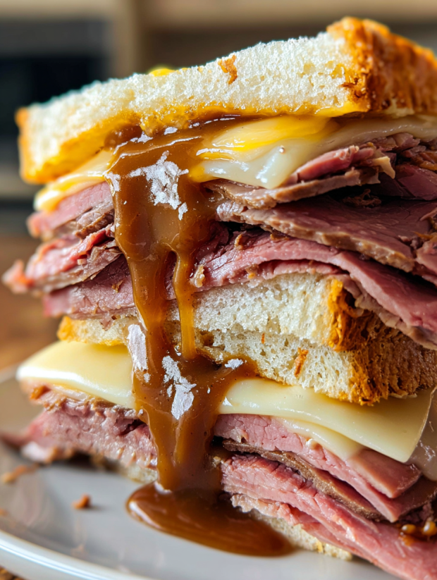 A stack of beef cheddar melts.