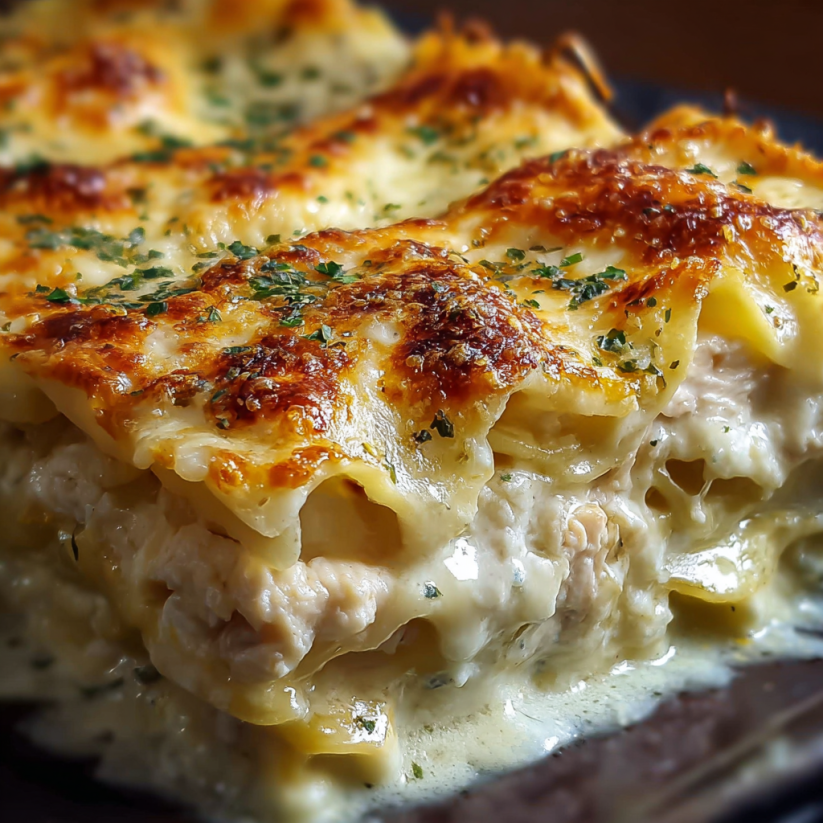 A plate of chicken Alfredo lasagna rolls.