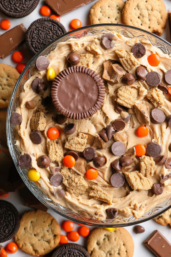 A bowl of peanut butter cheesecake dip.
