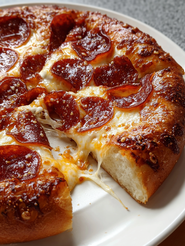 A slice of pepperoni pizza on a white plate.