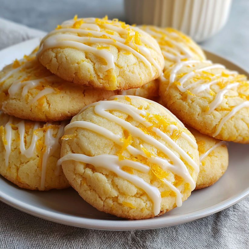 A plate of cookies with white icing and orange zest.