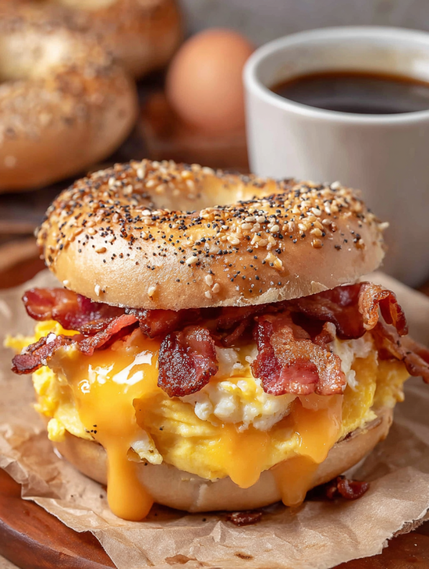 A bagel with bacon and egg.