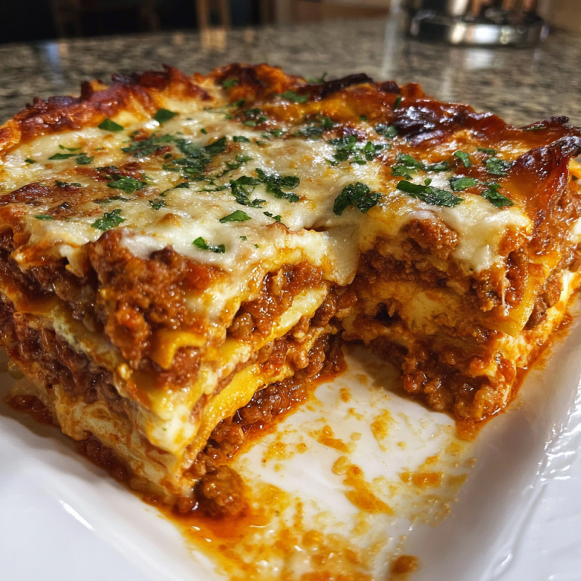 A slice of Million Dollar Italian Lasagna.