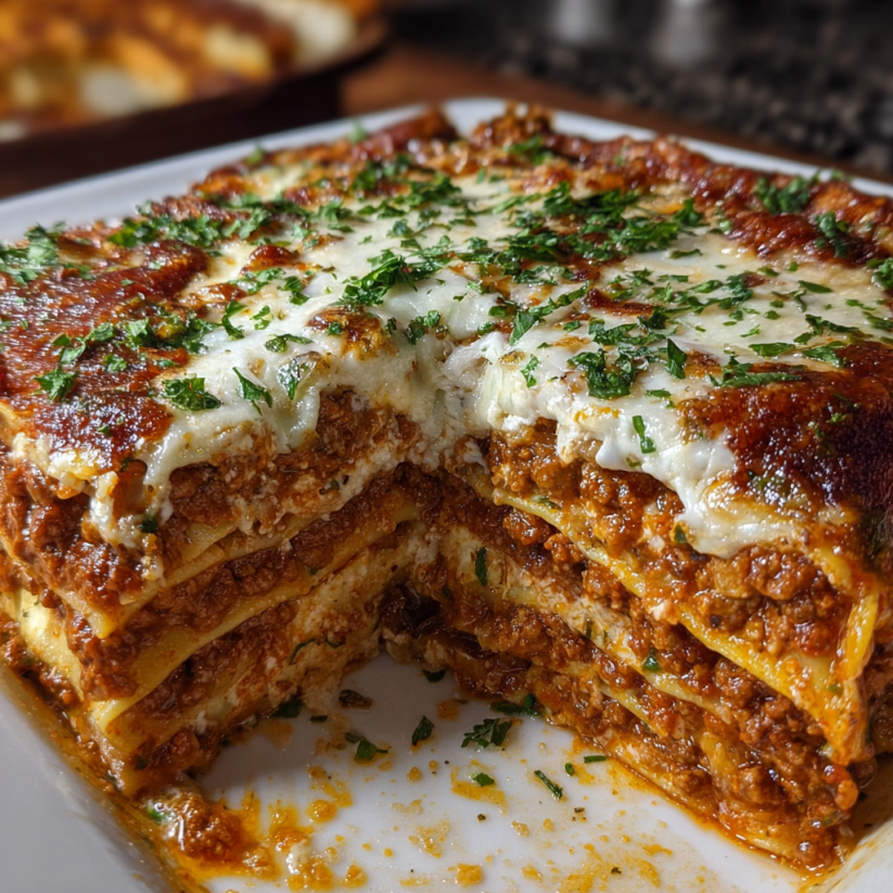 A slice of Million Dollar Italian Lasagna.