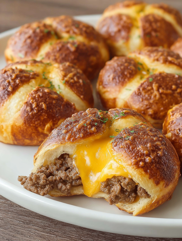 A plate of cheese stuffed pretzels.