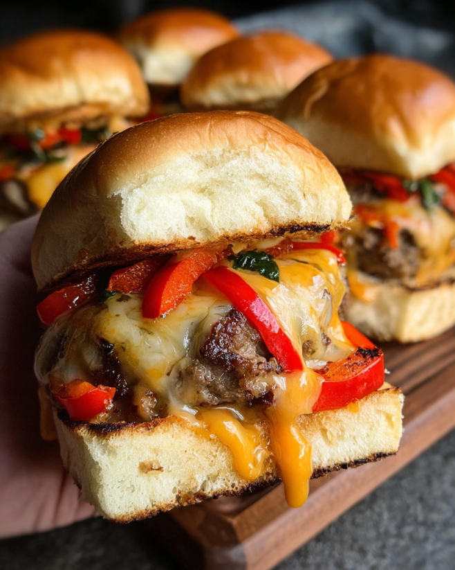 A person holding a plate with two cheese burgers.