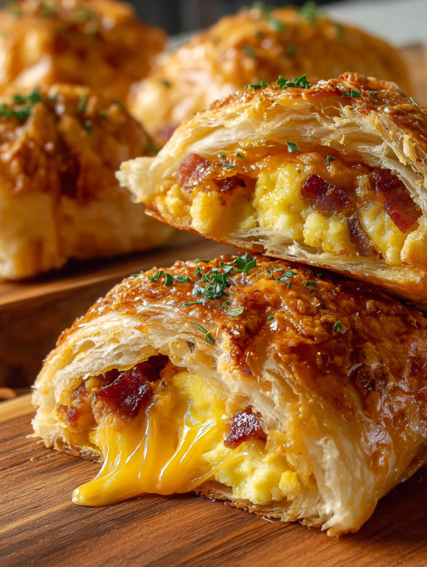 A pastry with bacon and egg filling.