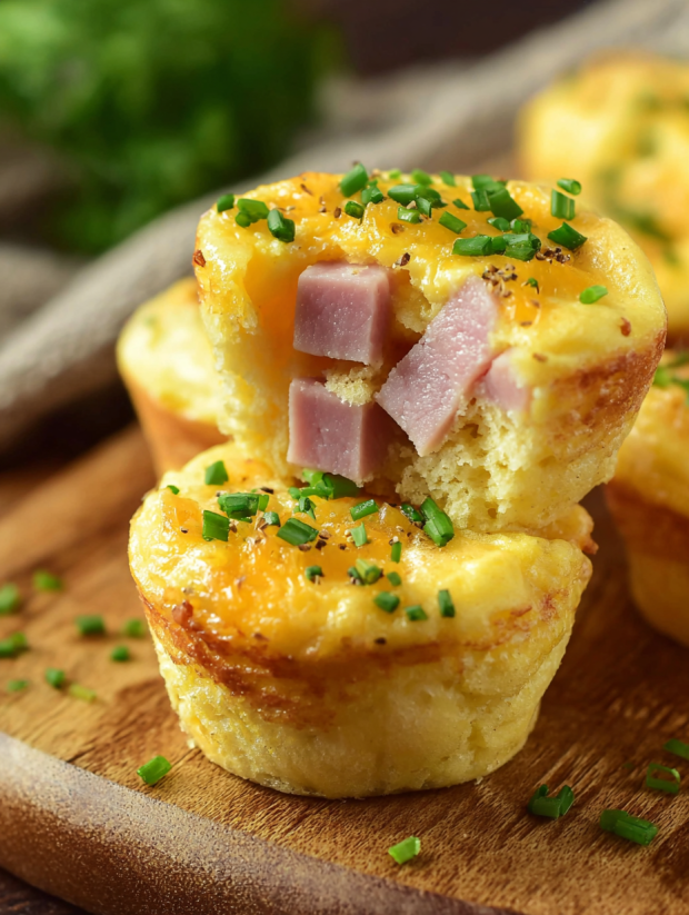 A close up of a ham and cheese egg muffin.