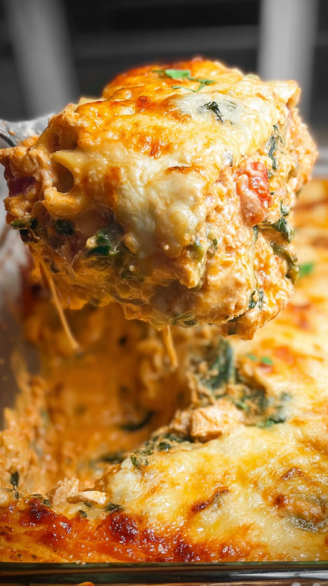 A close up of a cajun chicken lasagna roll up.