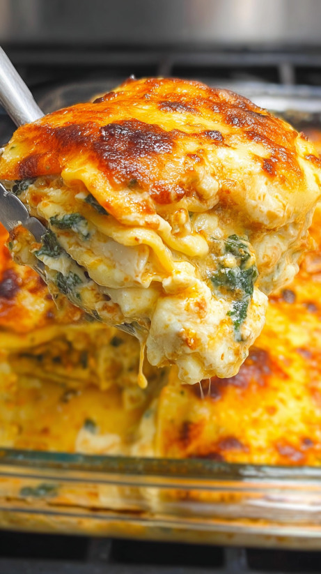 A fork is holding a piece of Cajun Chicken Lasagna Roll Ups.