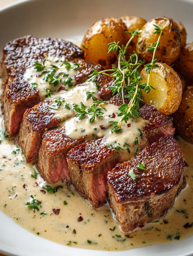 A piece of meat with a sauce on it.