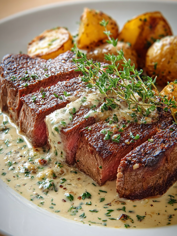 A plate of food with meat and potatoes.