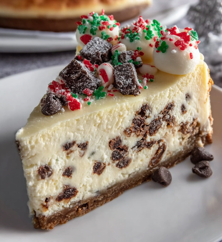 A slice of Christmas tree cheesecake.
