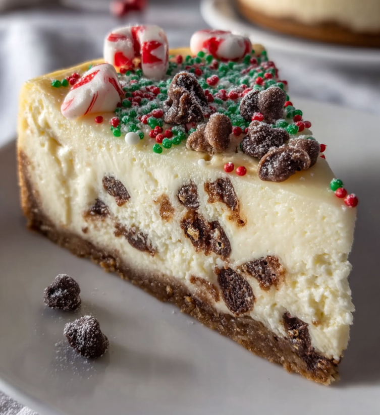 A slice of cake with candy canes on top.