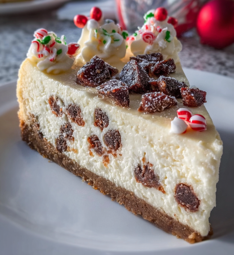 A slice of cake with chocolate and candy on top.