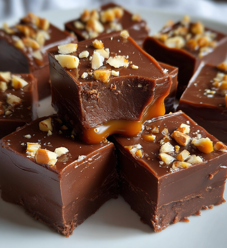 A plate of chocolate dessert with nuts on top.