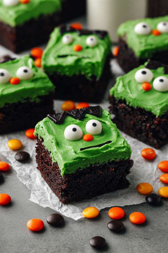 A plate of Frankenstein's monster brownies.