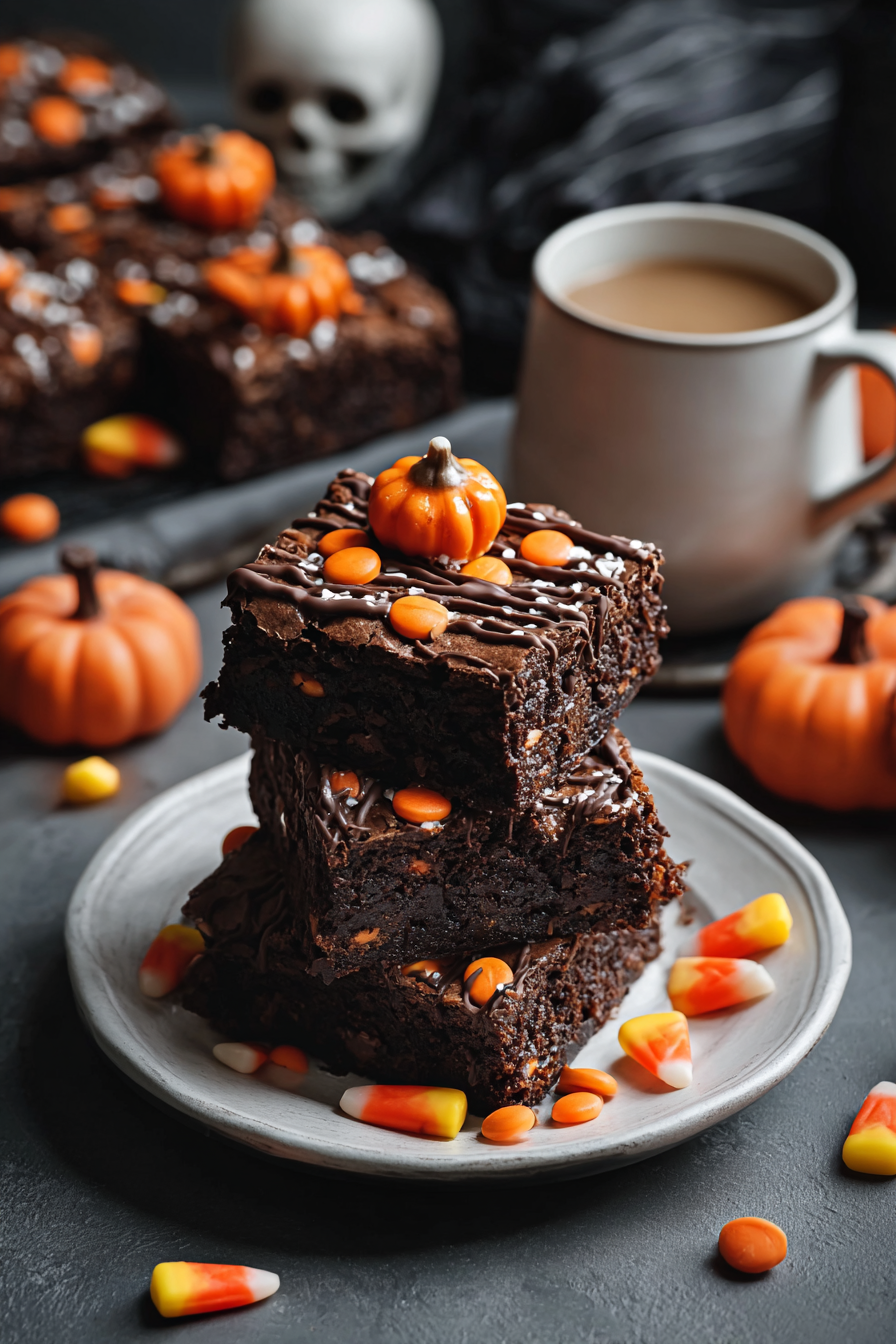 A plate of Haunted House Brownies.
