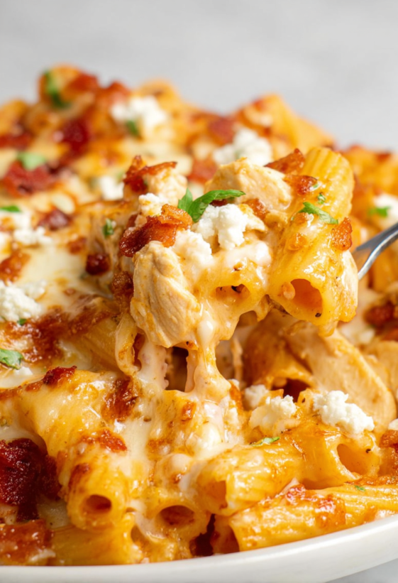 A plate of Buffalo Chicken Mac and Cheese.